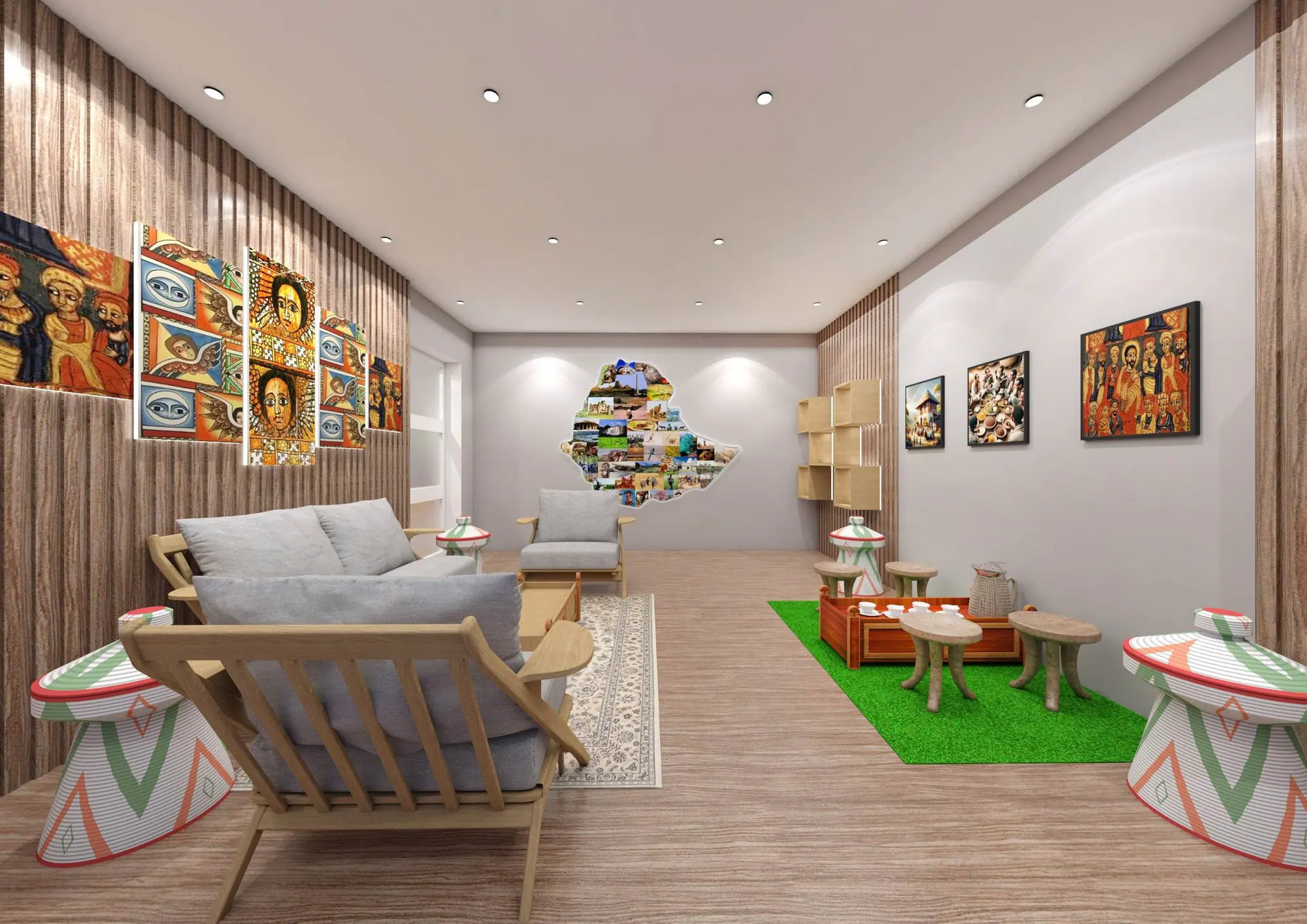 Consulate corridor with integrated lighting
