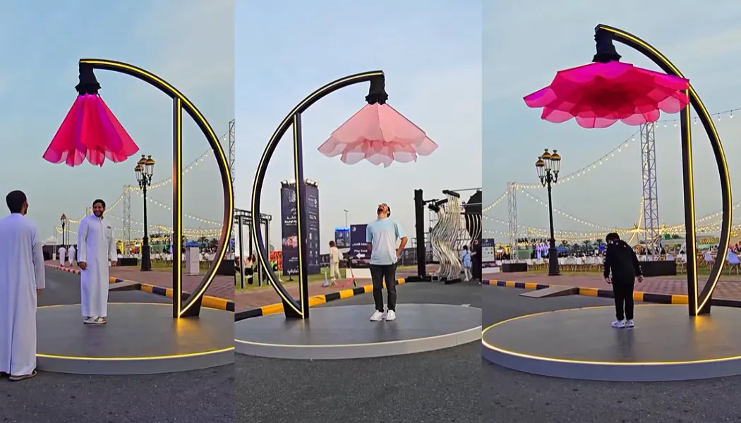 Fabricated kinetic flower experiential structure